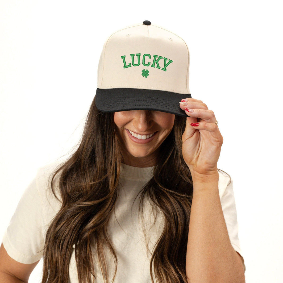Embroidered Cursive Lucky Clover | Canvas Trucker Hat