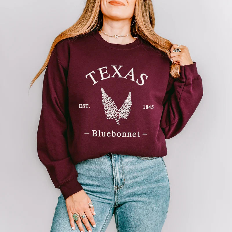 Embroidered Texas Bluebonnet Flower | Sweatshirt