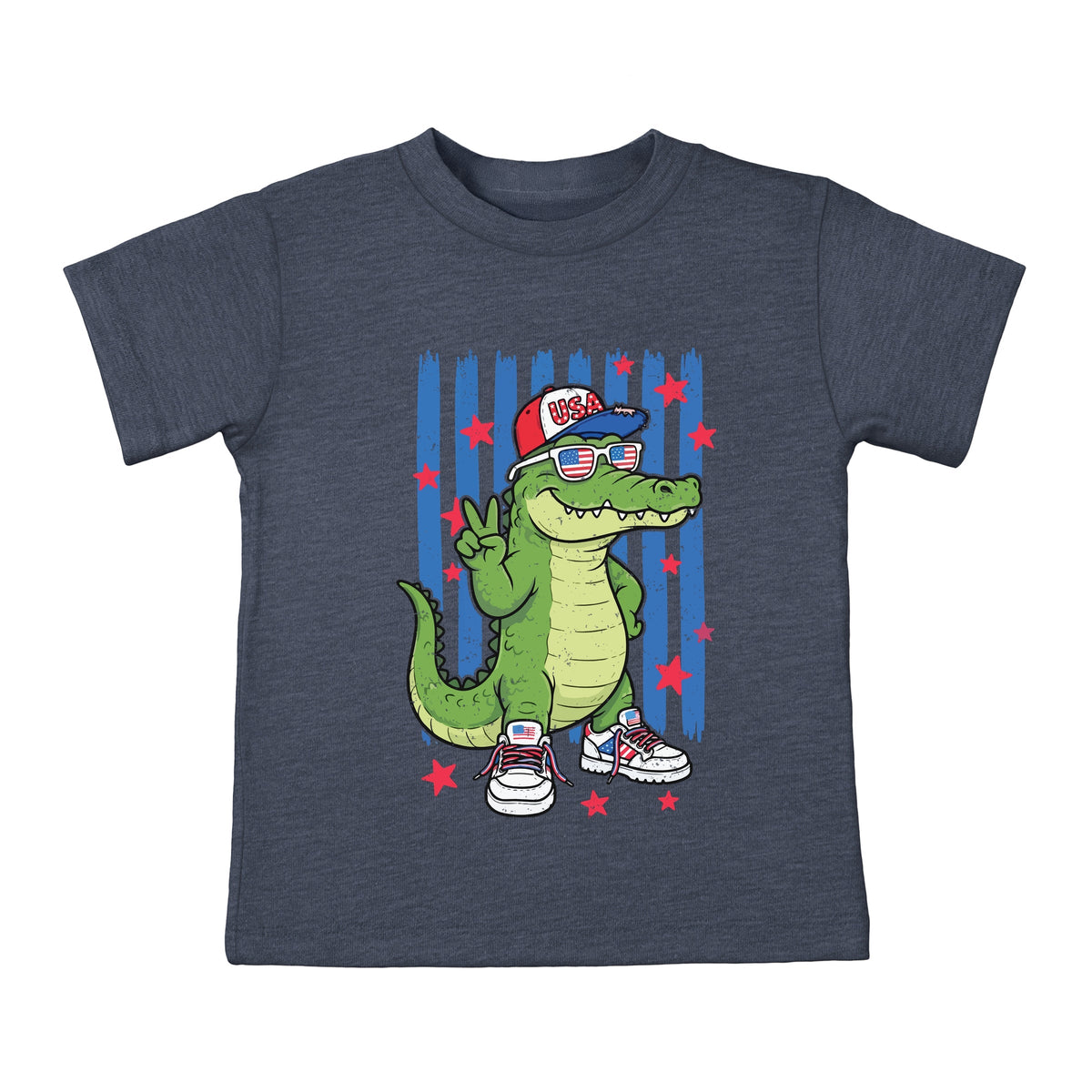 Patriotic Alligator Stripes - Toddler Short Sleeve Graphic T-Shirt