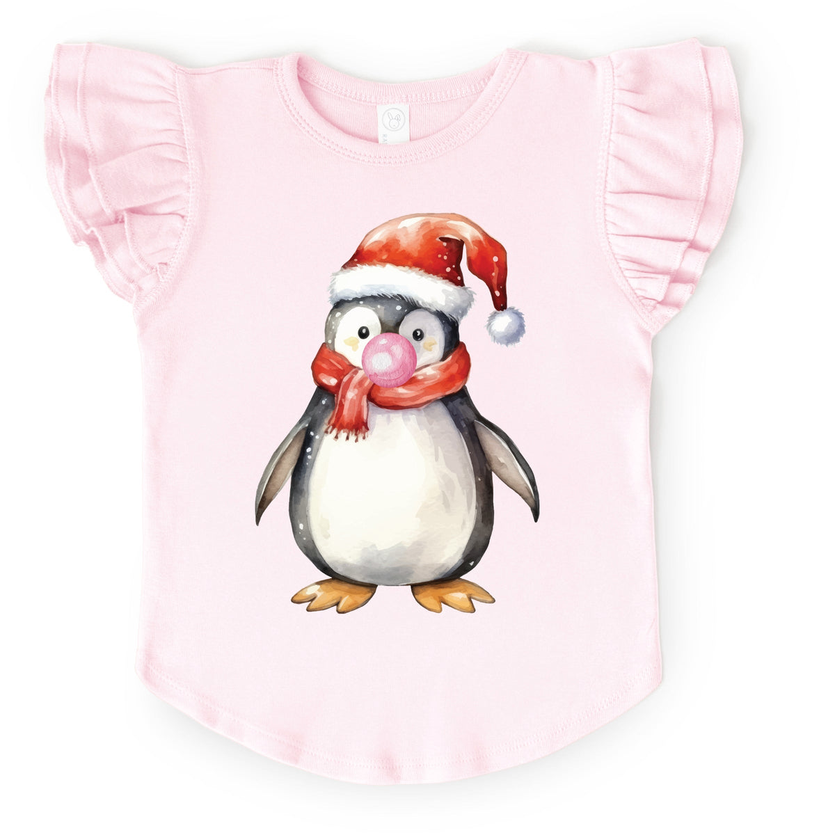 Watercolor Penguin Bubblegum - Flutter Sleeve Graphic T-Shirt