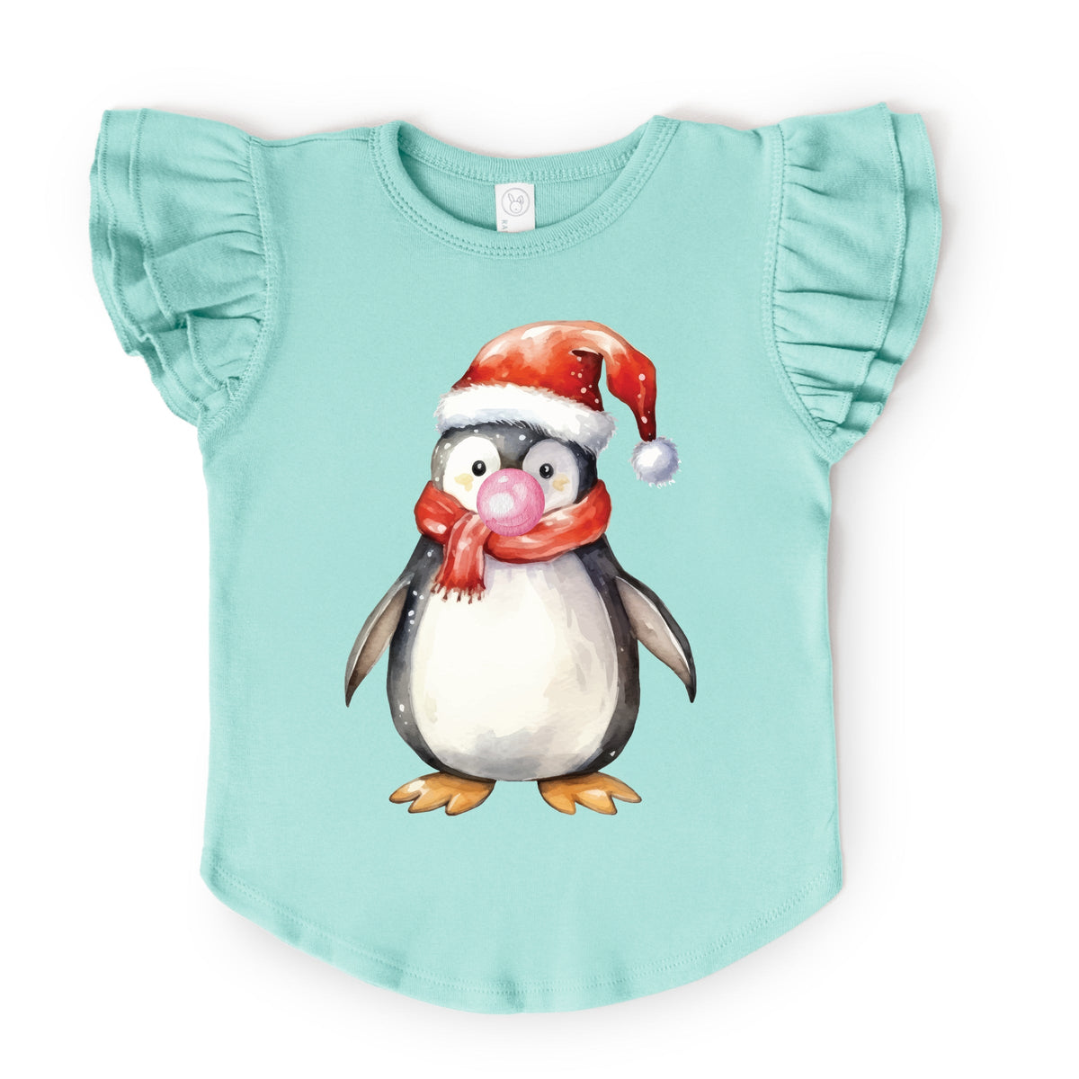 Watercolor Penguin Bubblegum - Flutter Sleeve Graphic T-Shirt