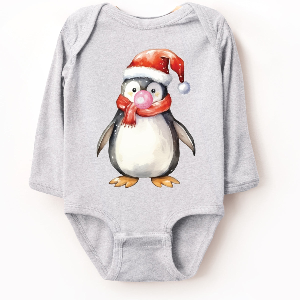 Watercolor Penguin Bubblegum - Baby Long Sleeve Bodysuit
