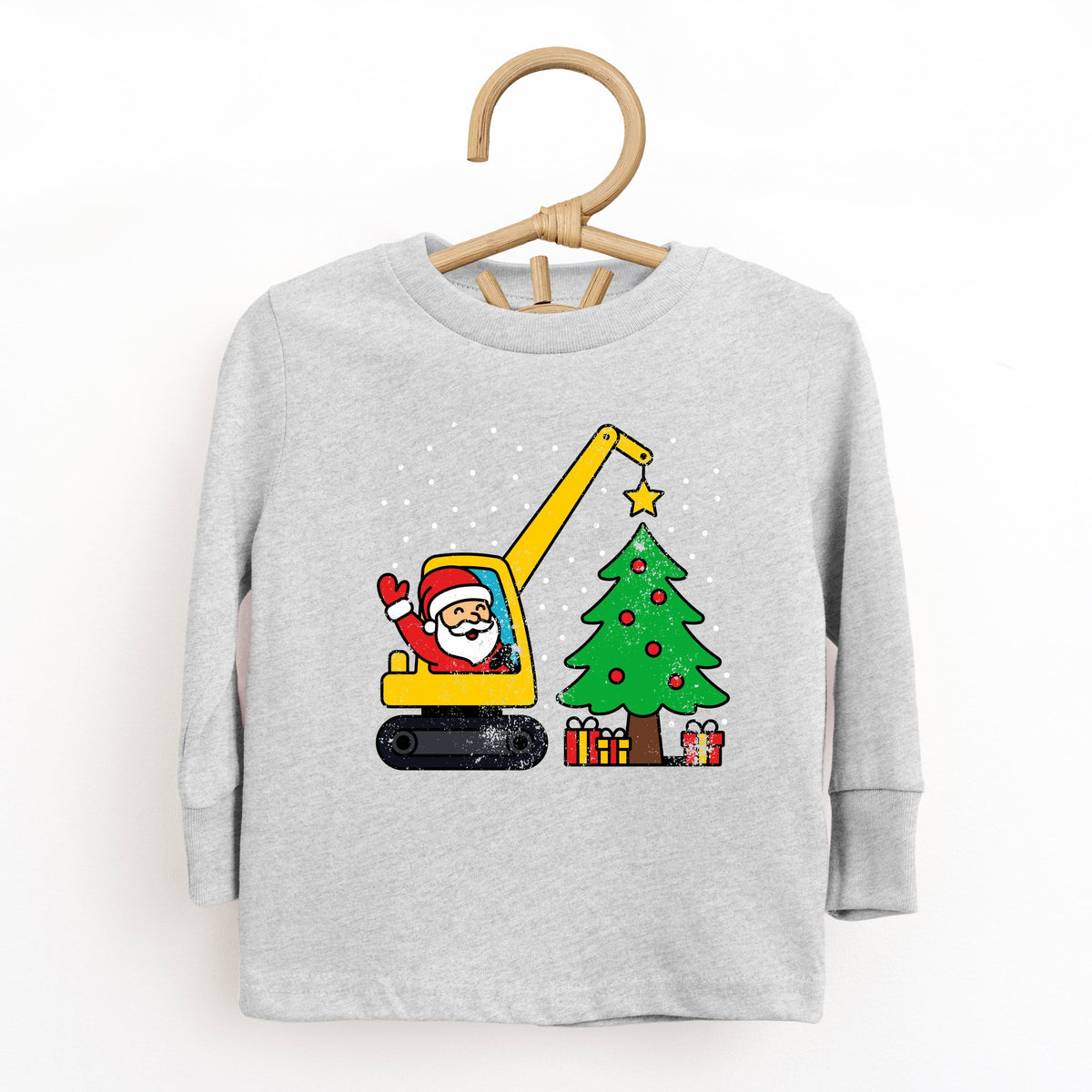 Santa Excavator Distressed - Toddler Long Sleeve Graphic Tee