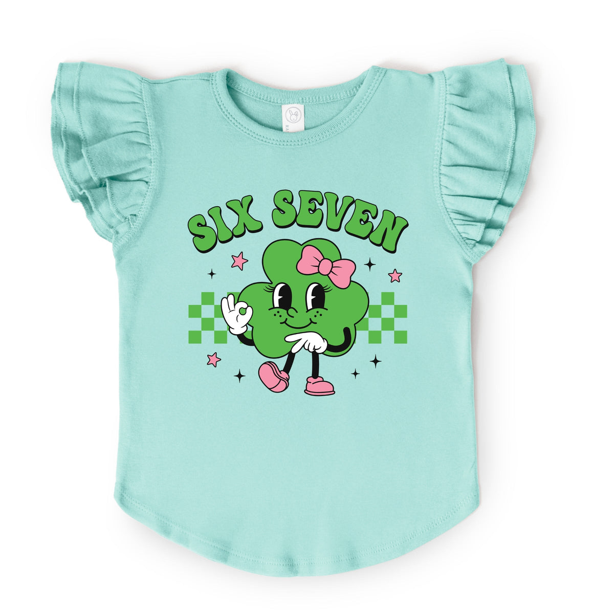 Six Seven Clover Bow - Flutter Sleeve Graphic T-Shirt