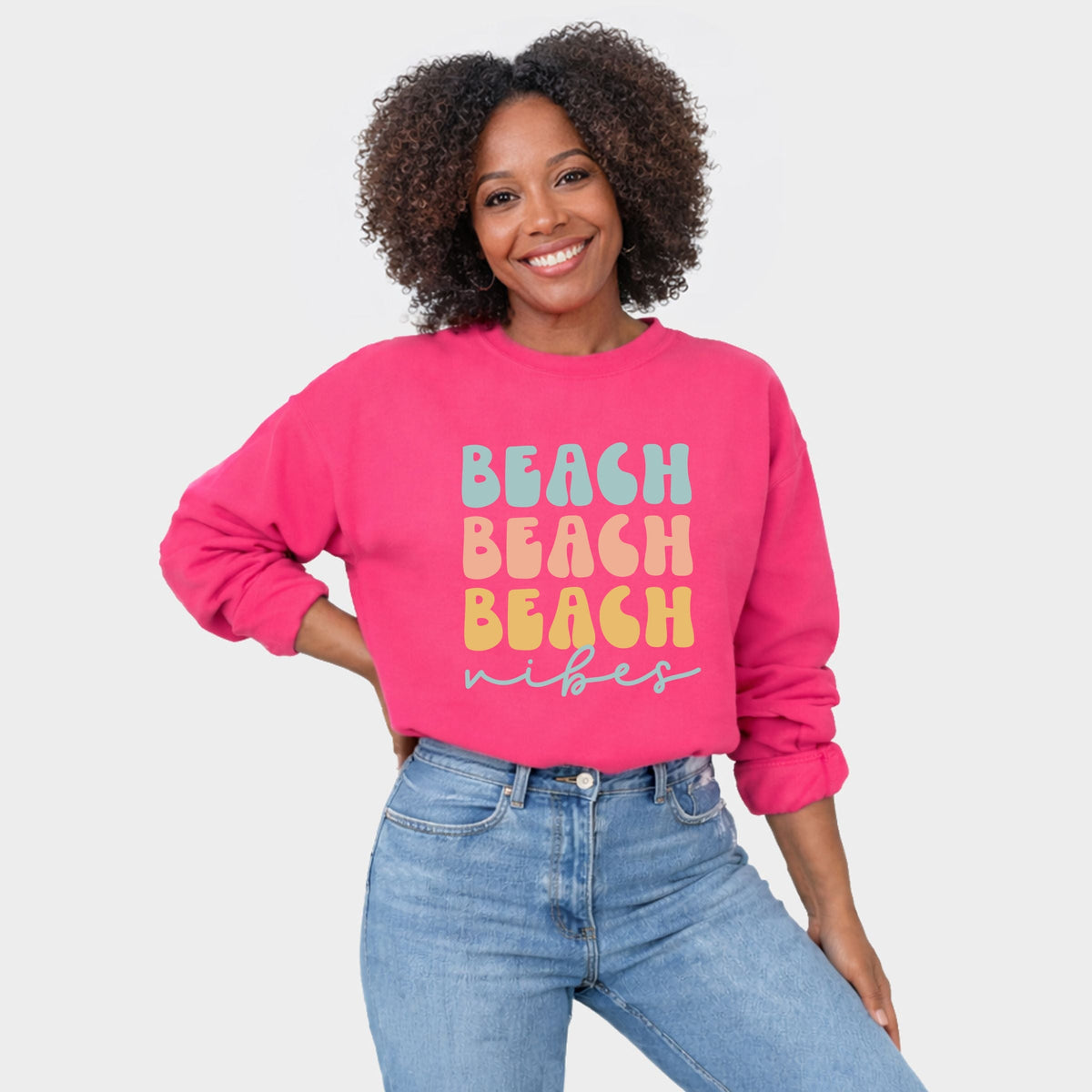 Beach Vibes Stacked - Women's Graphic Sweatshirt