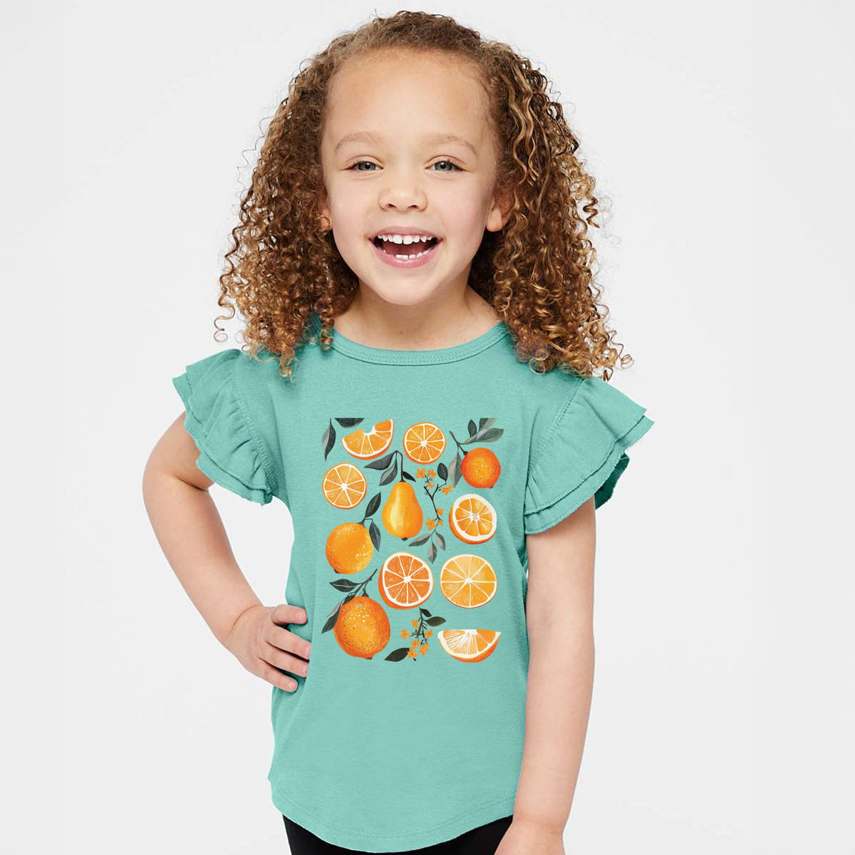 Orange Slice Collage - Flutter Sleeve Graphic T-Shirt