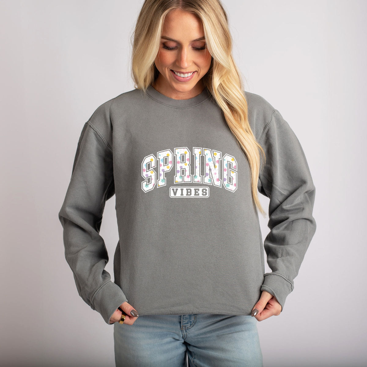 Spring Vibes Varsity - Women's Lightweight Garment Dyed Sweatshirt