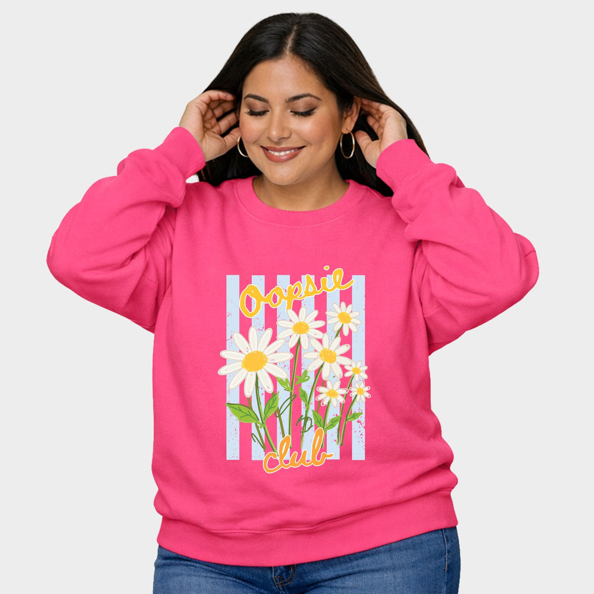 Oopsie Daisy Club Stripes - Women's Plus Sized Graphic Sweatshirt
