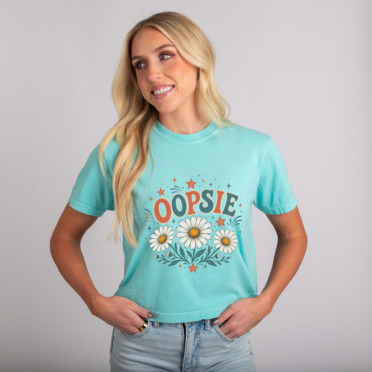 Oopsie Daisy Stars - Women's Boxy Crop Top Graphic T-Shirt