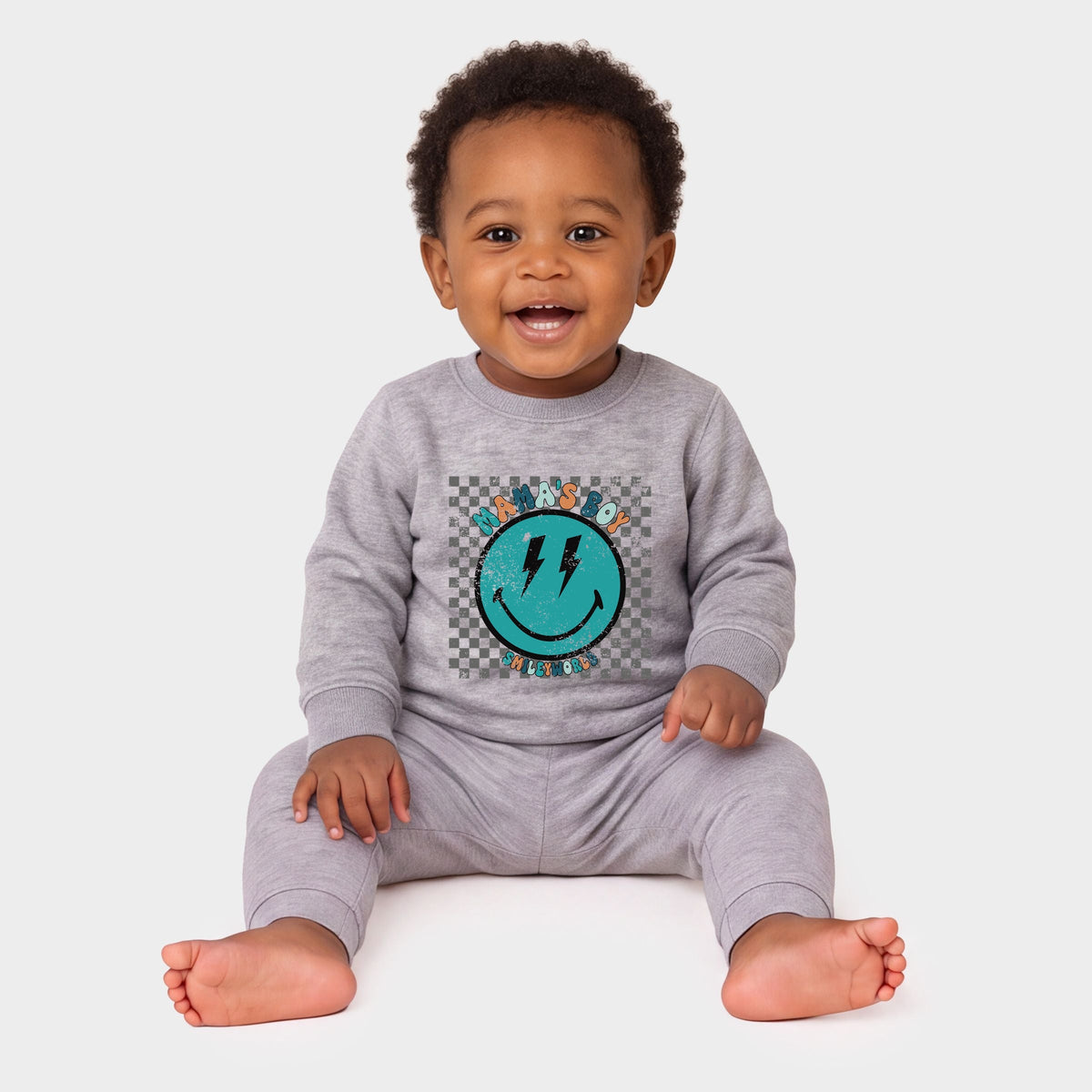 SmileyWorld Mama's Boy Checkered Smiley Face - Infant Crew Fleece Sweatshirt