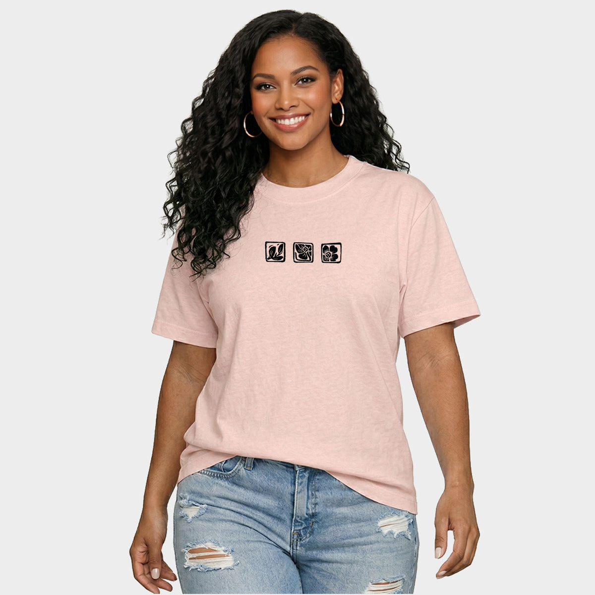 Three Flower Stamp - Women's Relaxed Boxy Tee