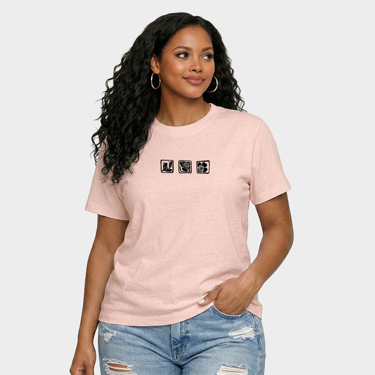 Three Flower Stamp - Women's Relaxed Boxy Tee