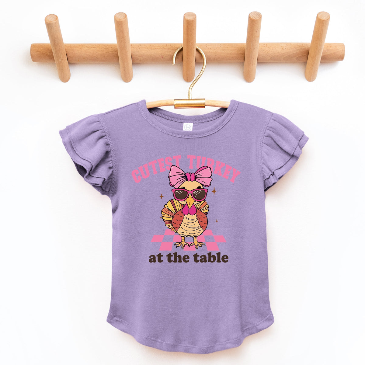 Cutest Turkey At The Table - Flutter Sleeve Graphic T-Shirt