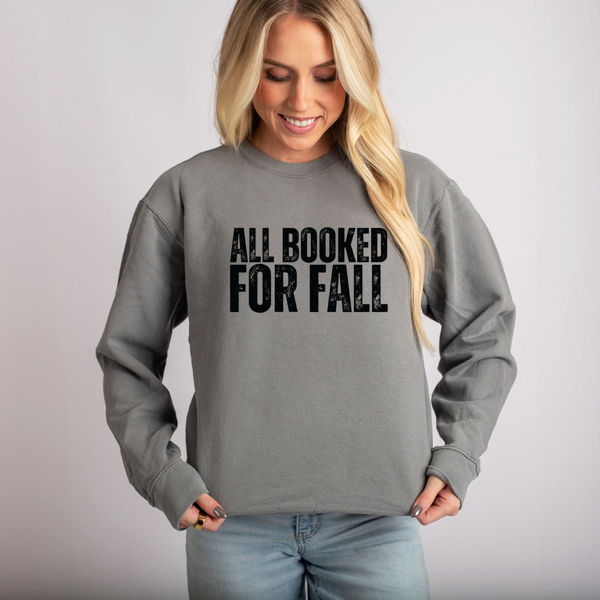 All Booked For Fall Bold Distressed - Women's Lightweight Garment Dyed Sweatshirt