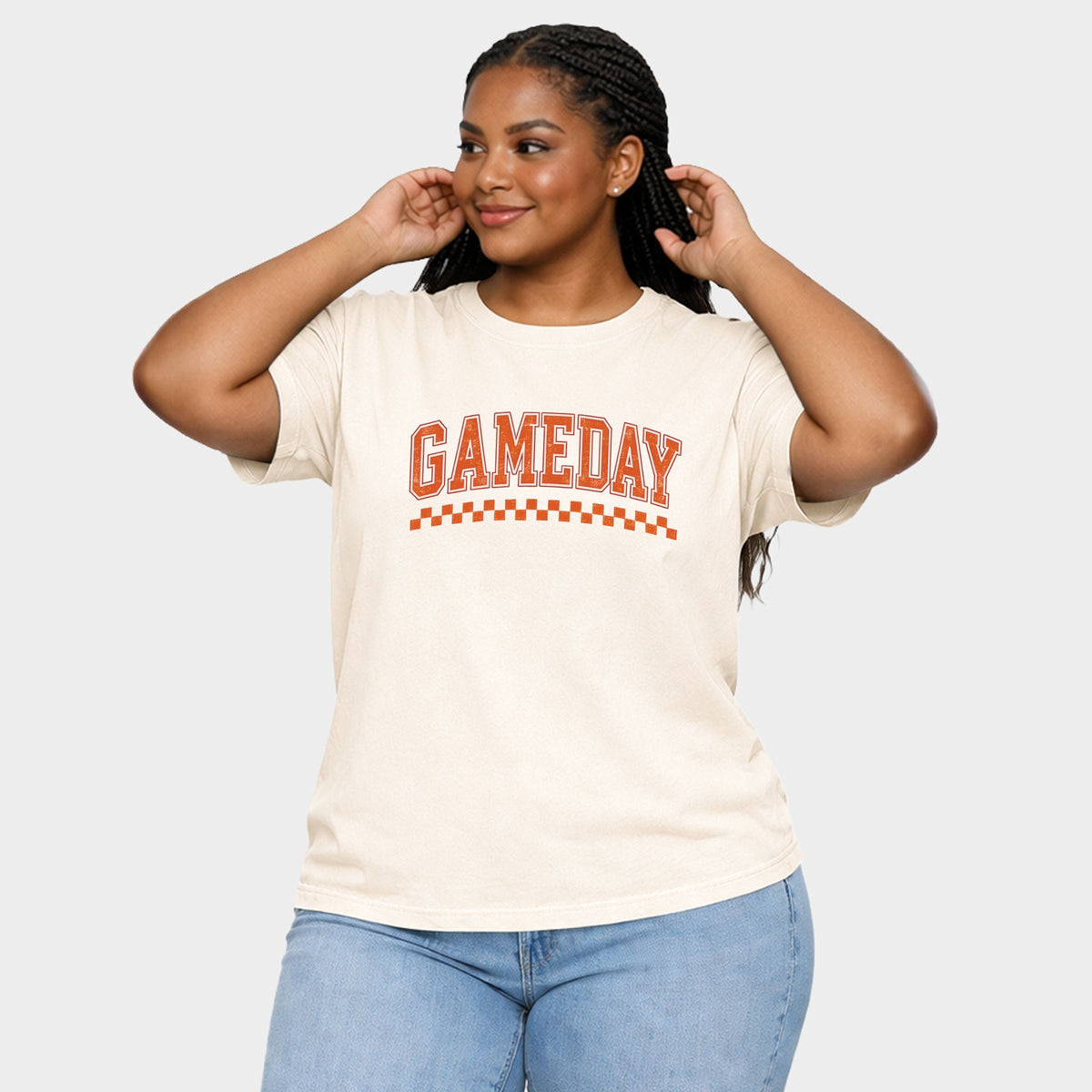 Gameday Varsity Checkers - Women's Plus Sized Garment Dyed Graphic T-Shirt
