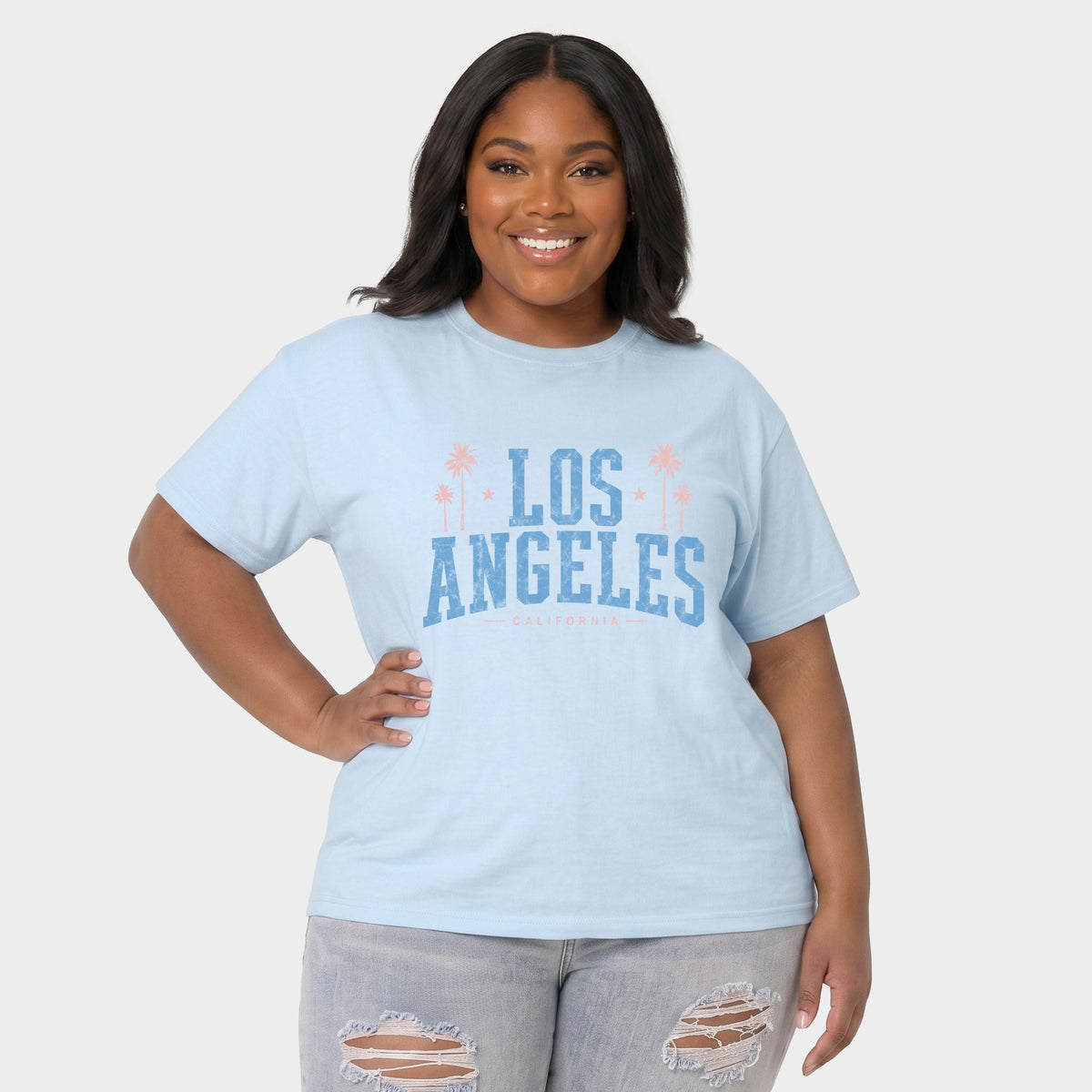 Los Angeles California - Women's Plus Sized Garment Dyed Graphic T-Shirt