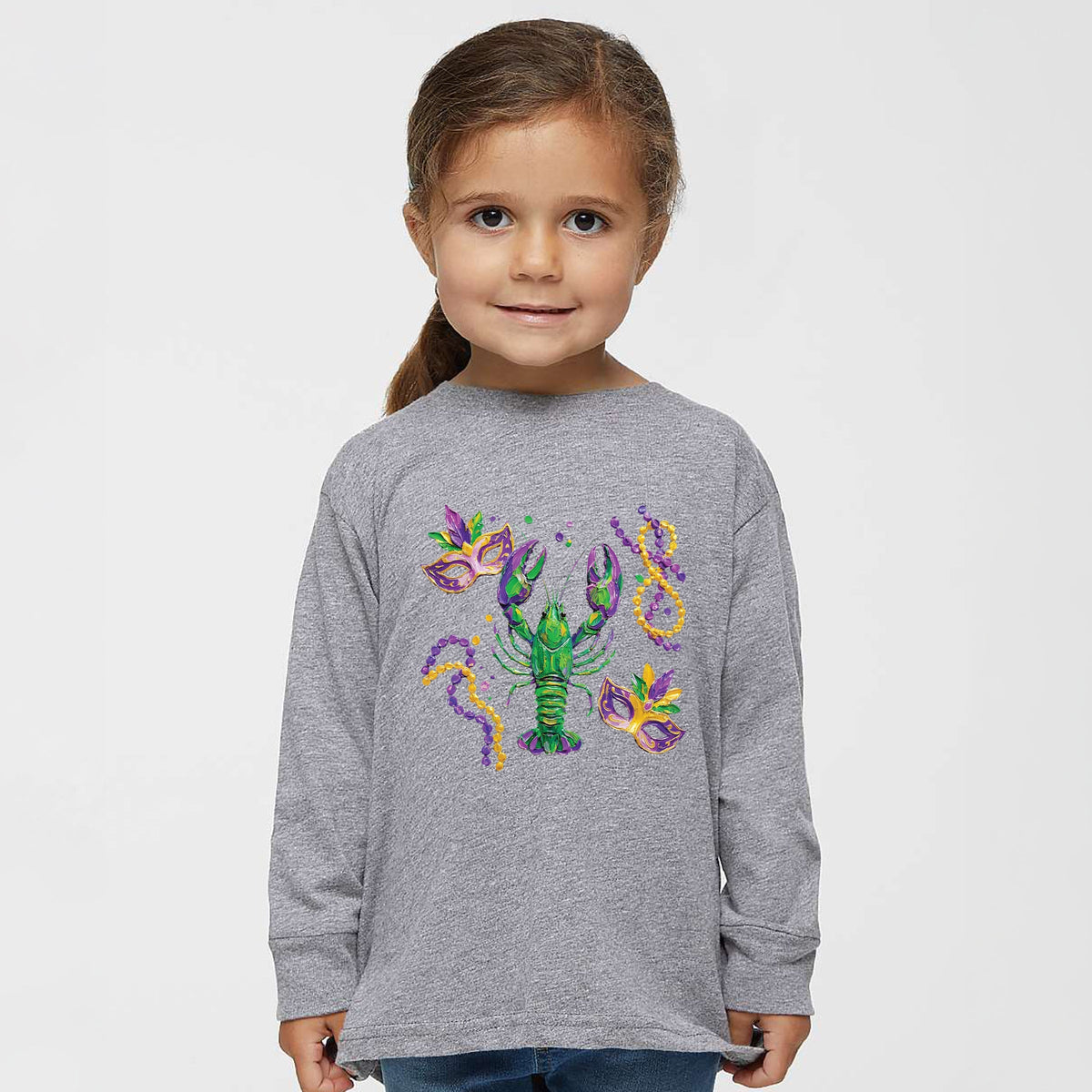 Mardi Gras Lobster Masks - Toddler Long Sleeve Graphic Tee