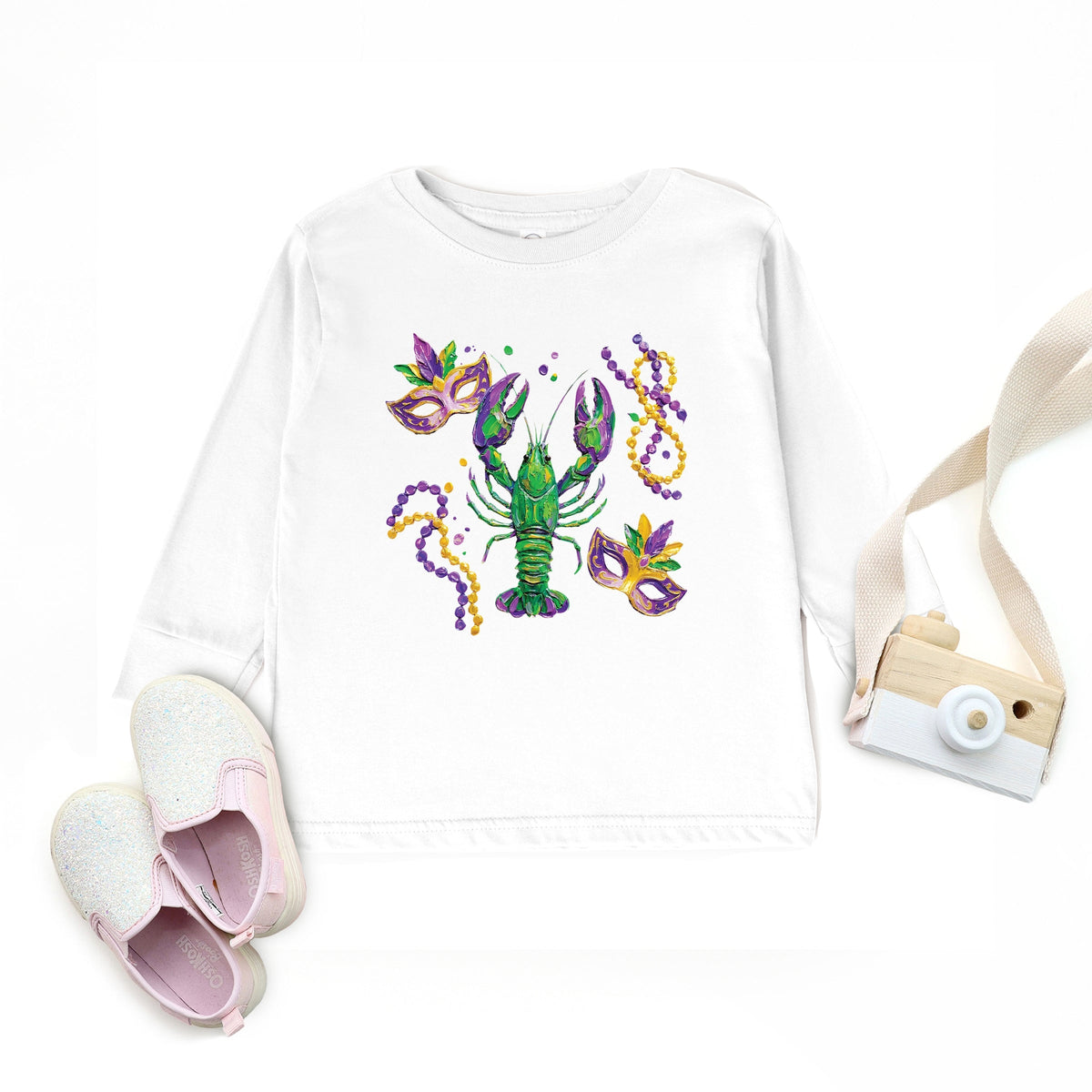 Mardi Gras Lobster Masks - Toddler Long Sleeve Graphic Tee
