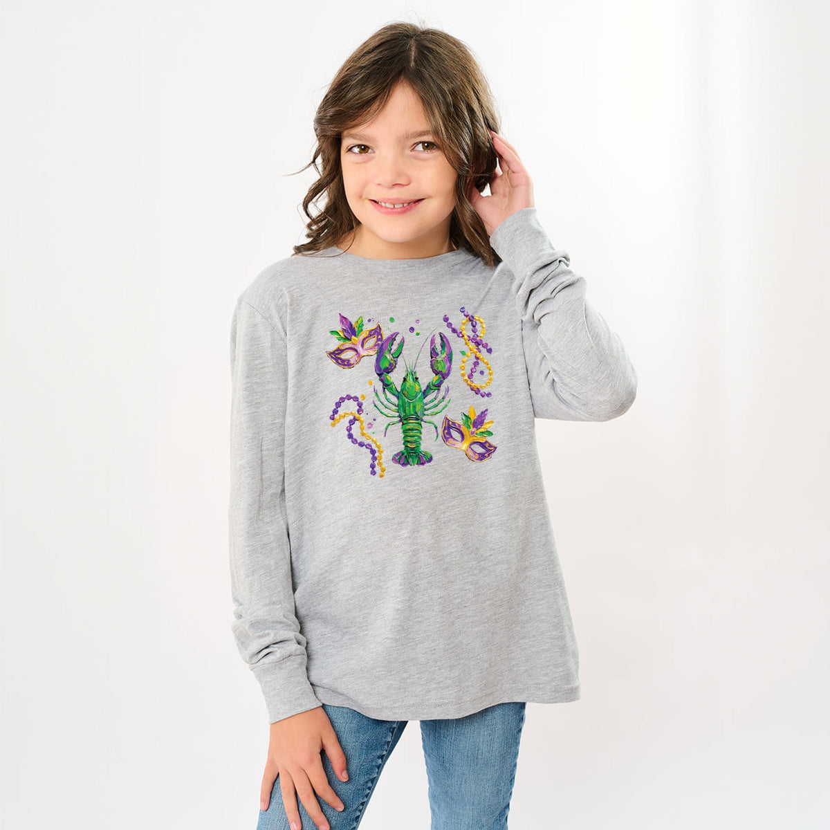 Mardi Gras Lobster Masks - Youth Long Sleeve Graphic T-Shirt