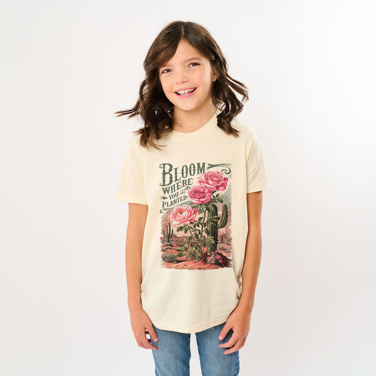 Bloom Where You Are Planted Cactus - Youth Short Sleeve Graphic T-Shirt