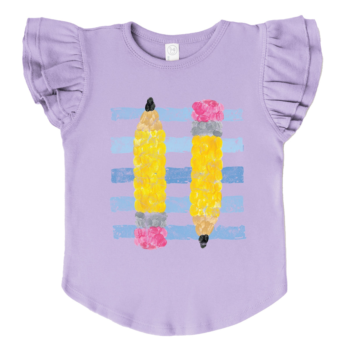 Pencil Stripes - Girl's Flutter Sleeve Graphic T-Shirt