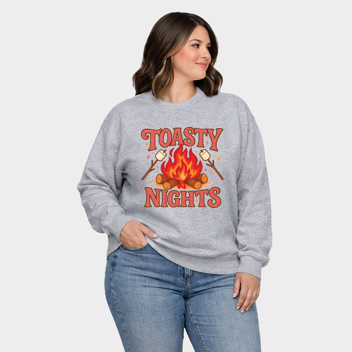 Toasty Nights Marshmallow - Women's Plus Sized Graphic Sweatshirt