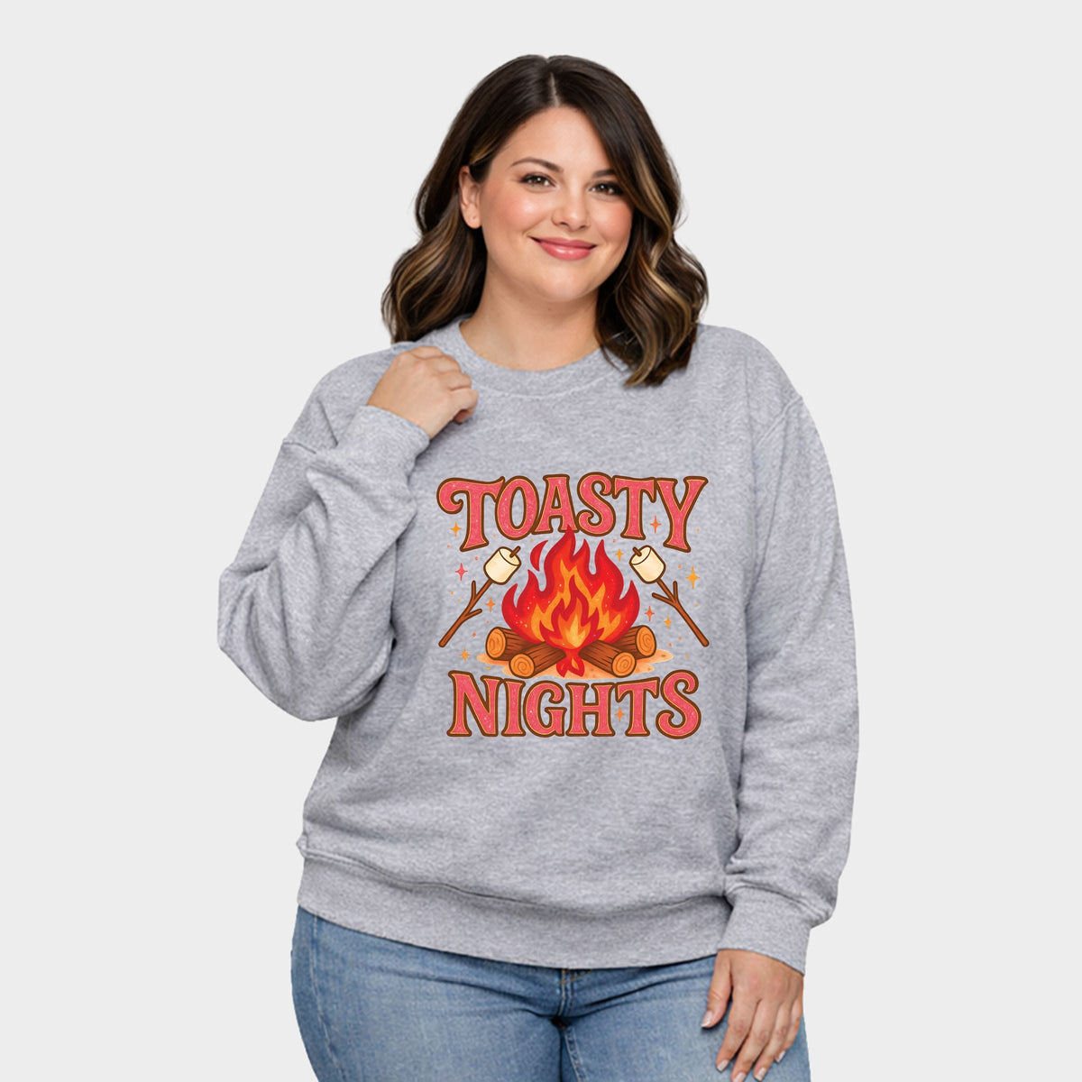 Toasty Nights Marshmallow - Women's Plus Sized Graphic Sweatshirt