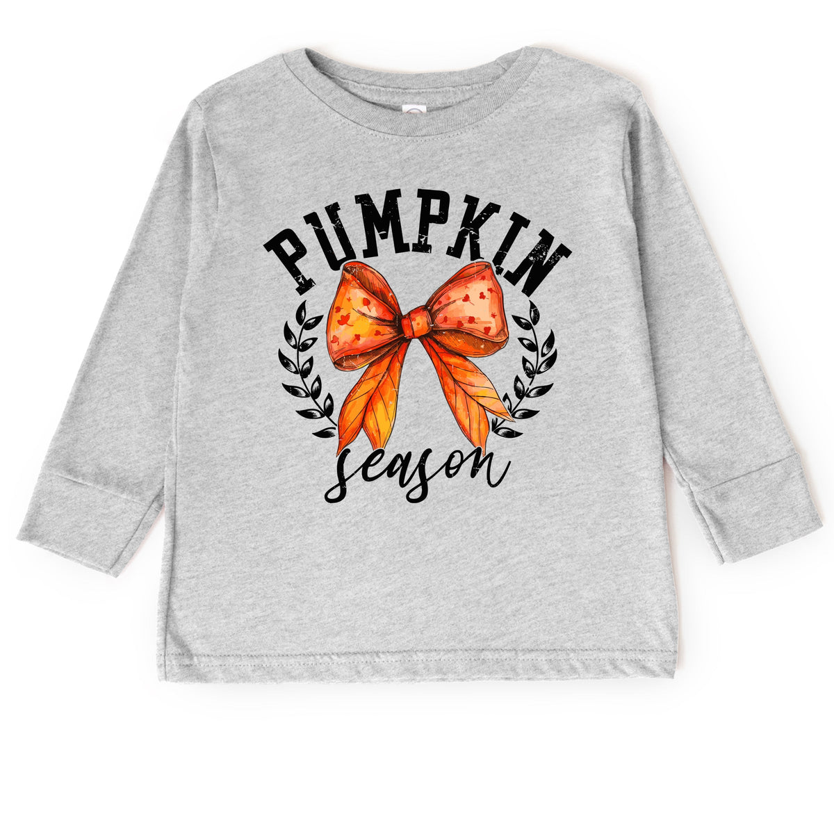 Coquette Orange Bow Pumpkin Season - Toddler Long Sleeve Graphic Tee