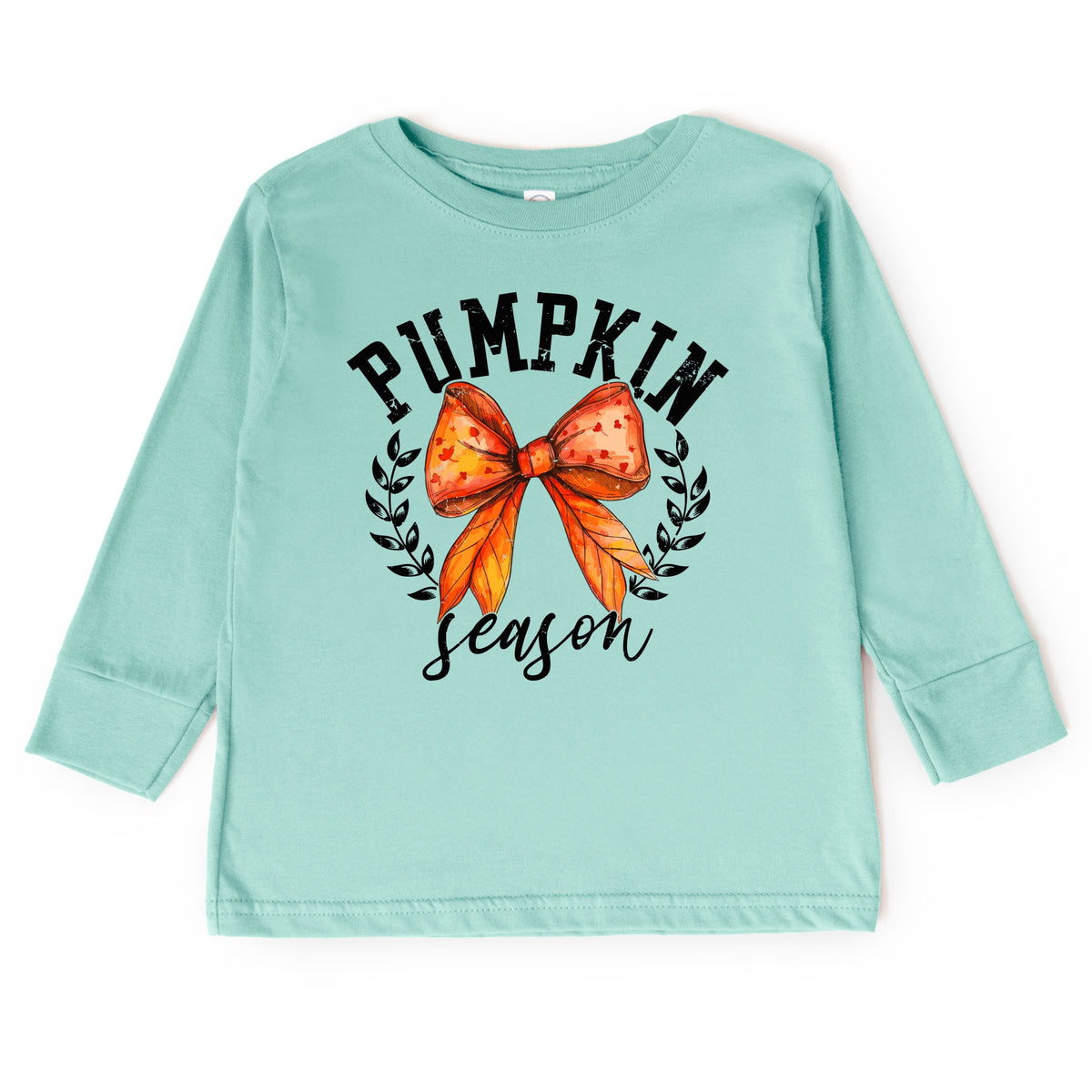 Coquette Orange Bow Pumpkin Season - Toddler Long Sleeve Graphic Tee