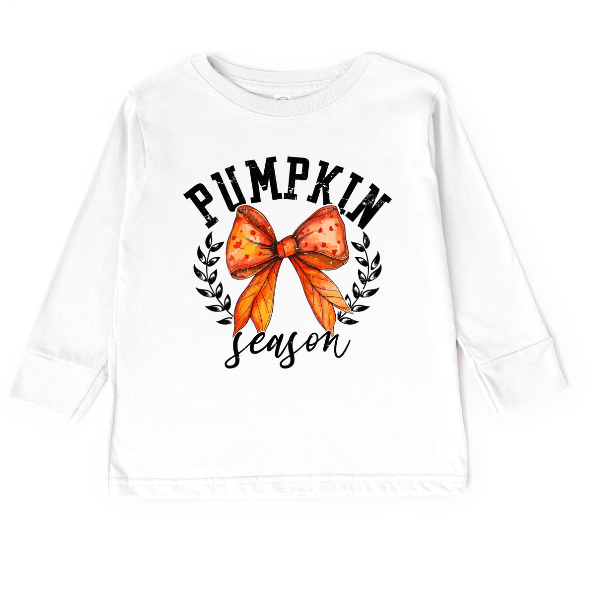 Coquette Orange Bow Pumpkin Season - Toddler Long Sleeve Graphic Tee