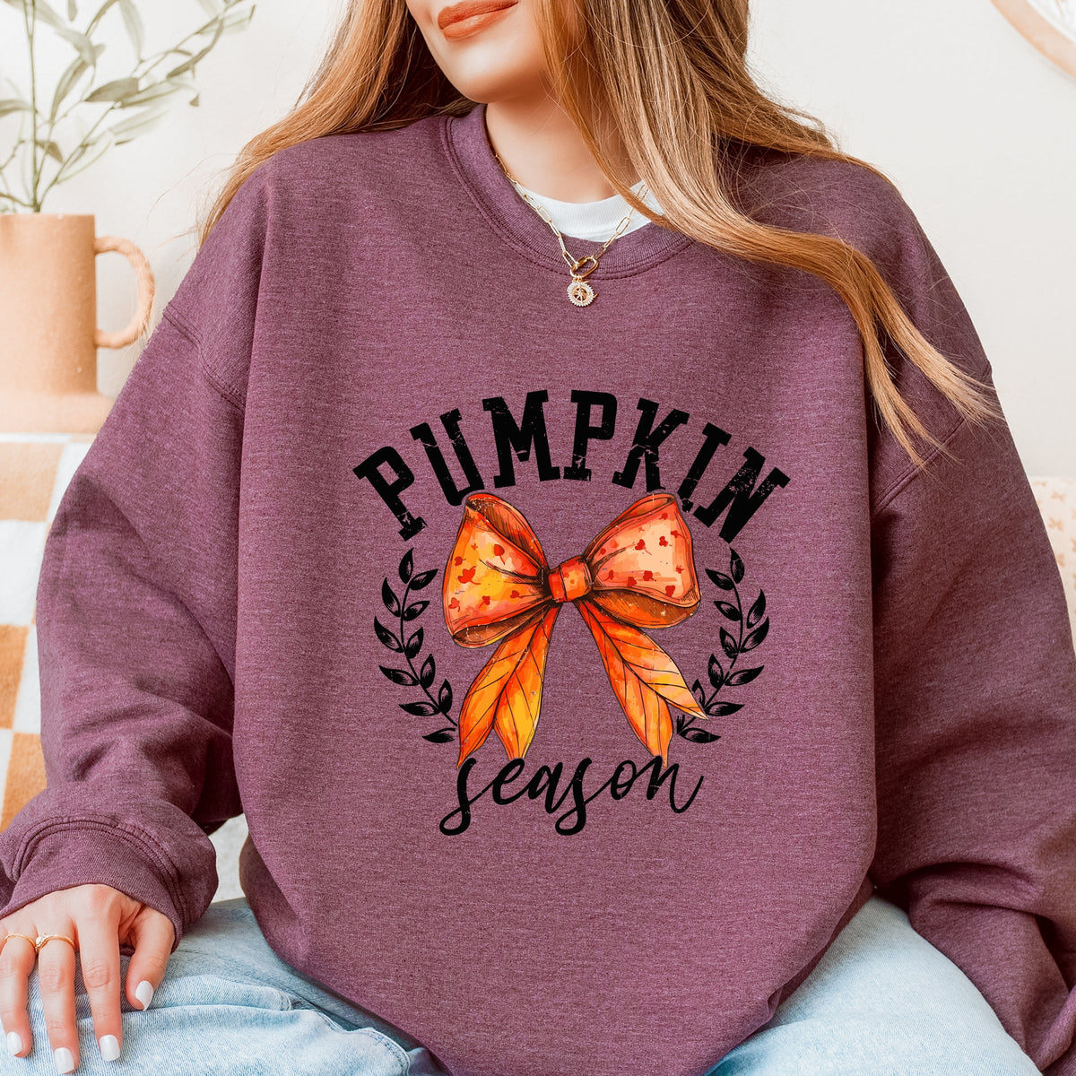 Coquette Orange Bow Pumpkin Season - Women's Graphic Sweatshirt