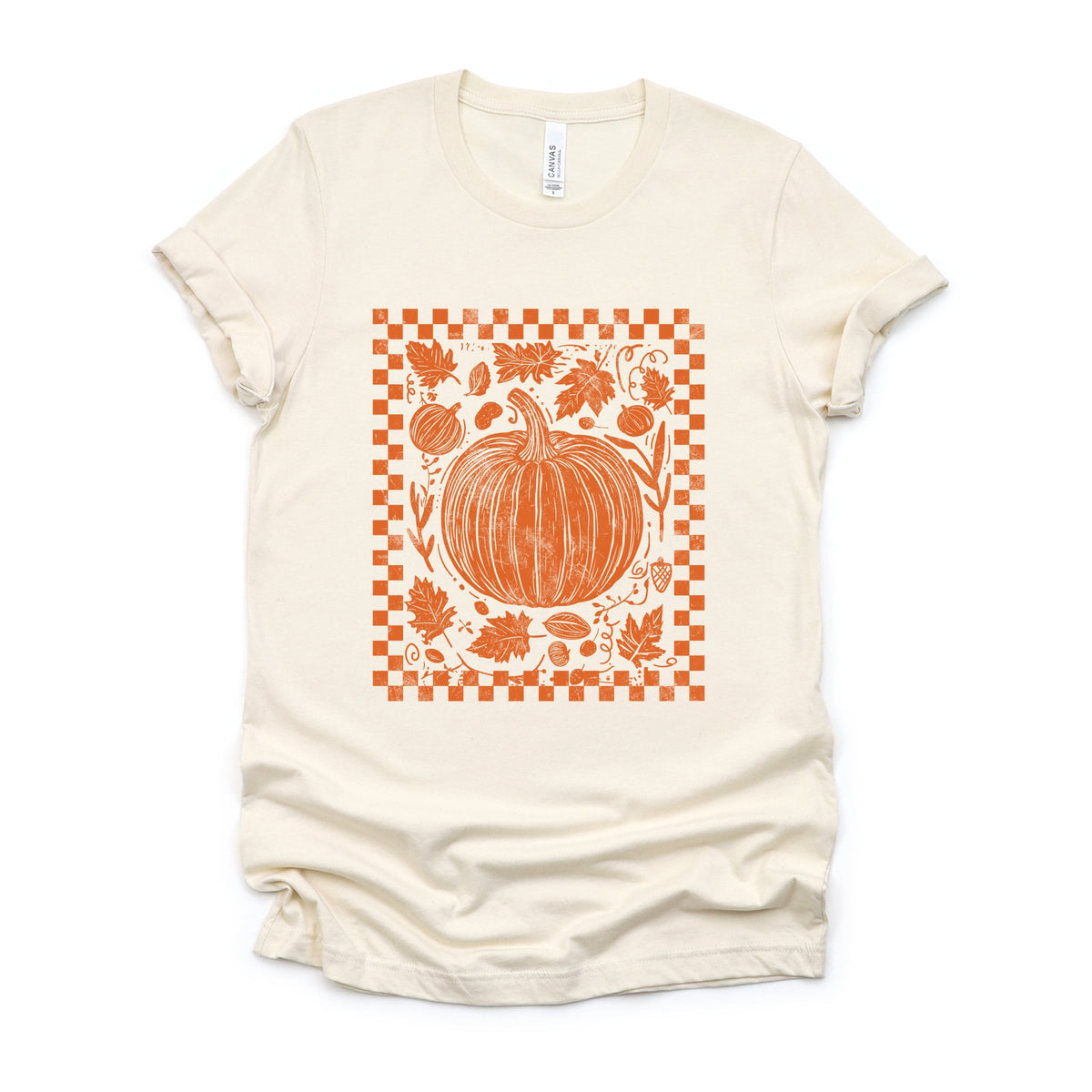 Pumpkin Checkered Distressed - Women's Short Sleeve Graphic T-Shirt