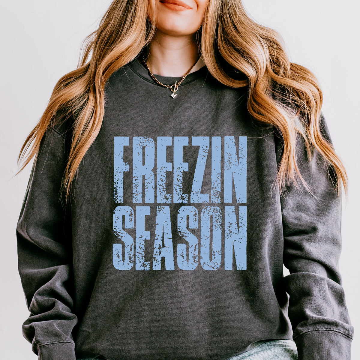 Freezin Season Block Distressed - Women's Lightweight Garment Dyed Sweatshirt