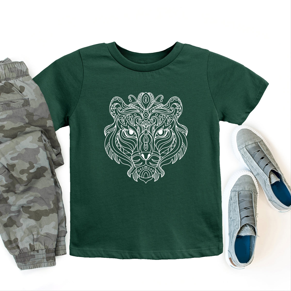 Tiger Face Mandala - Youth Short Sleeve Graphic T-Shirt