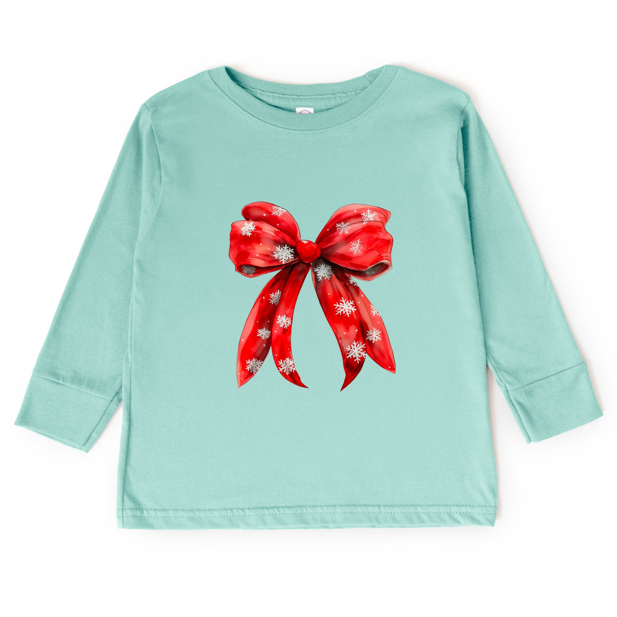 Coquette Christmas Snowflake Bow - Toddler Long Sleeve Graphic Tee