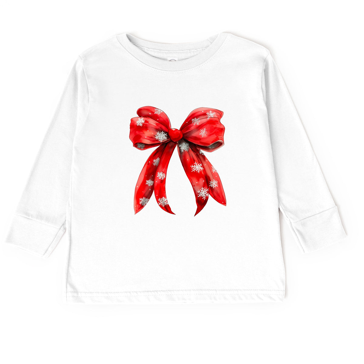 Coquette Christmas Snowflake Bow - Toddler Long Sleeve Graphic Tee
