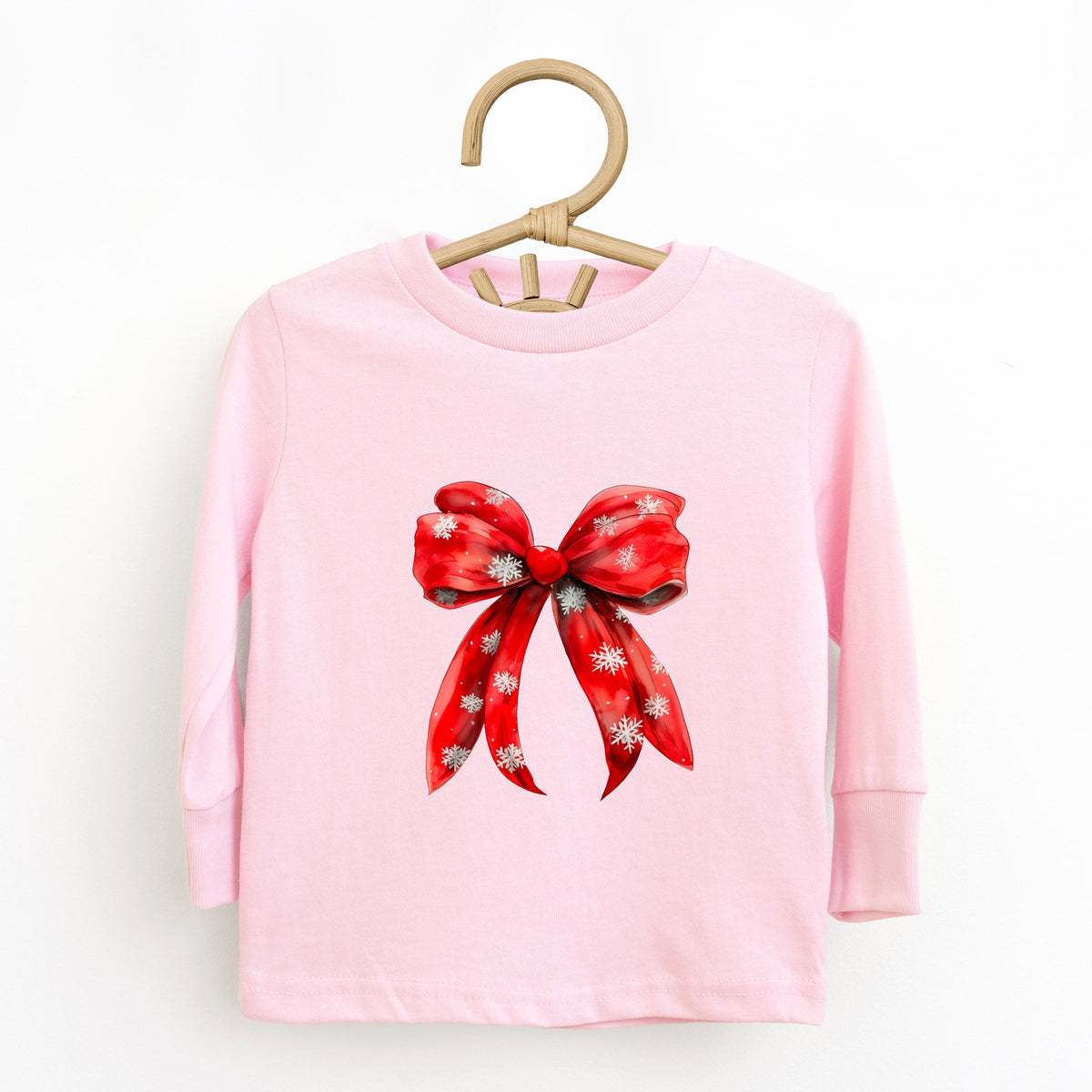 Coquette Christmas Snowflake Bow - Toddler Long Sleeve Graphic Tee