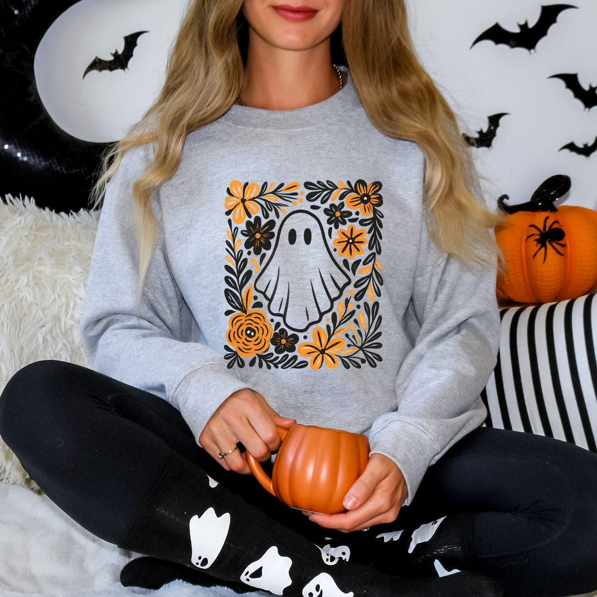 Ghost Floral Orange - Women's Sweatshirt