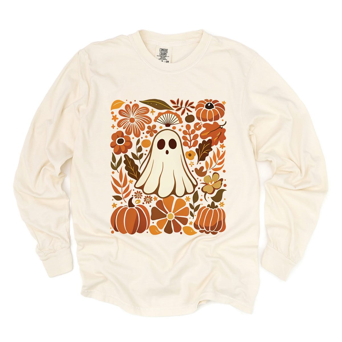 Ghost Floral Collage - Womens Garment Dyed Long Sleeve