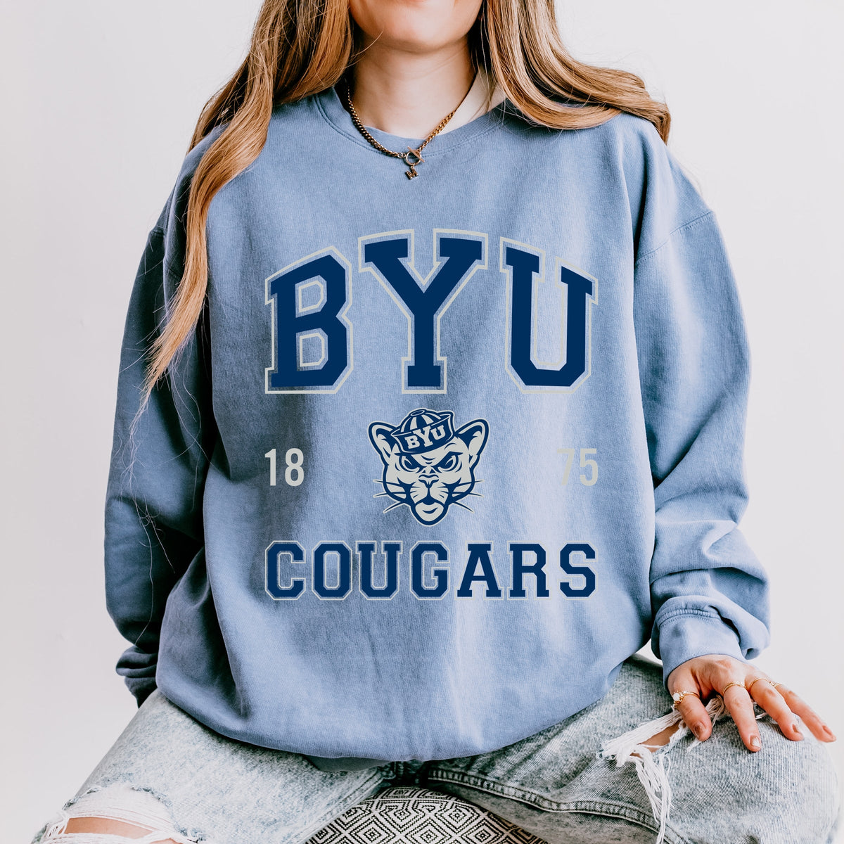 Licensed BYU Cougars Varsity - Women's Lightweight Garment Dyed Sweatshirt