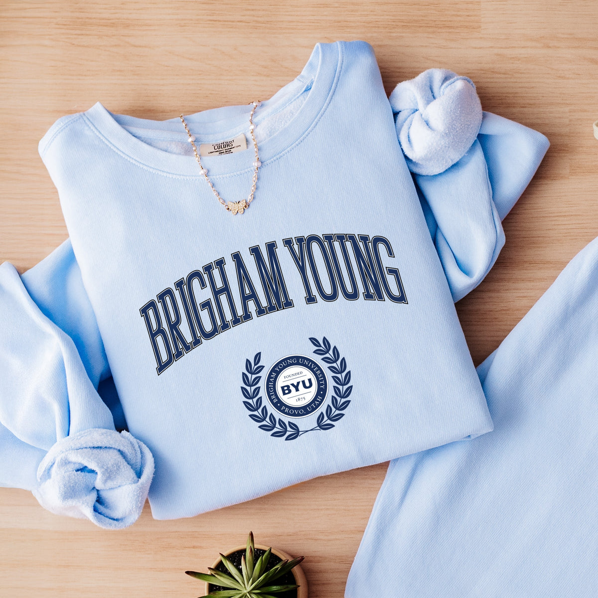 Licensed Brigham Young Laurel Leaves - Women's Lightweight Garment Dyed Sweatshirt