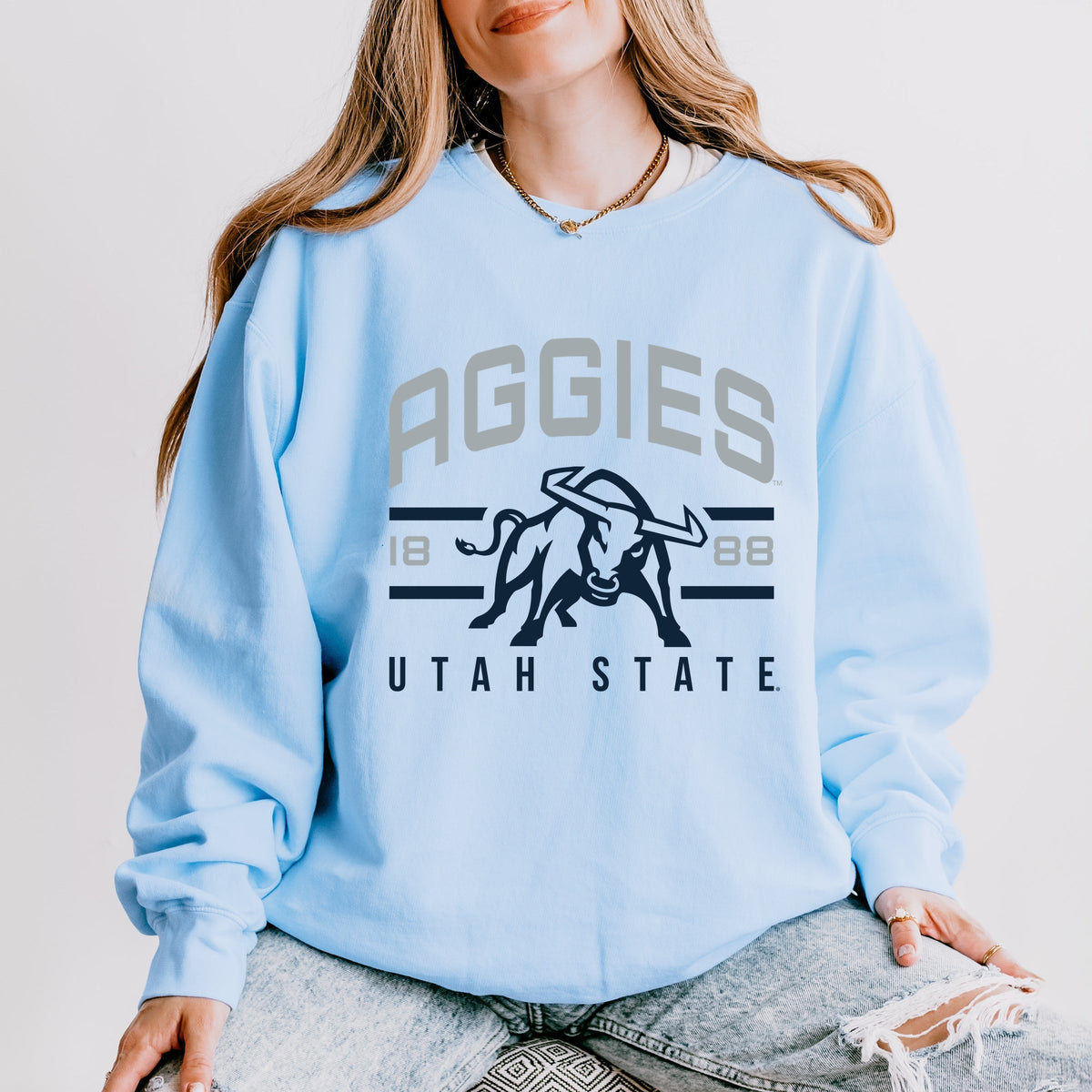 Licensed Aggies 1888 Bull - Women's Lightweight Garment Dyed Sweatshirt