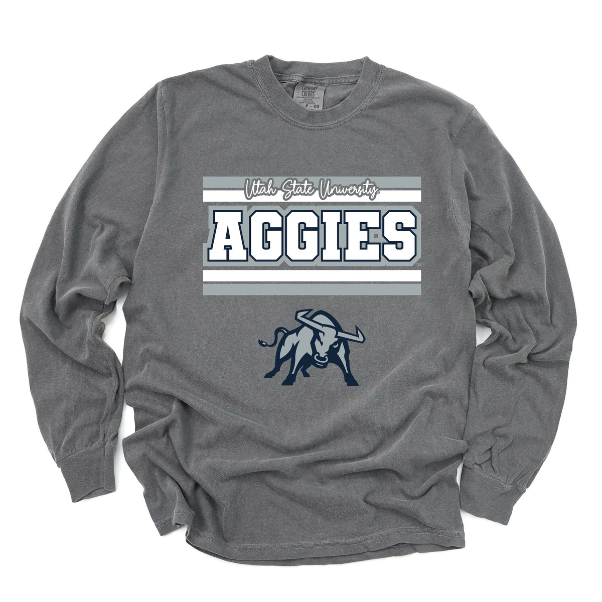 Licensed Big Blue Aggies Bull - Women's Garment Dyed Long Sleeve Graphic T-Shirt