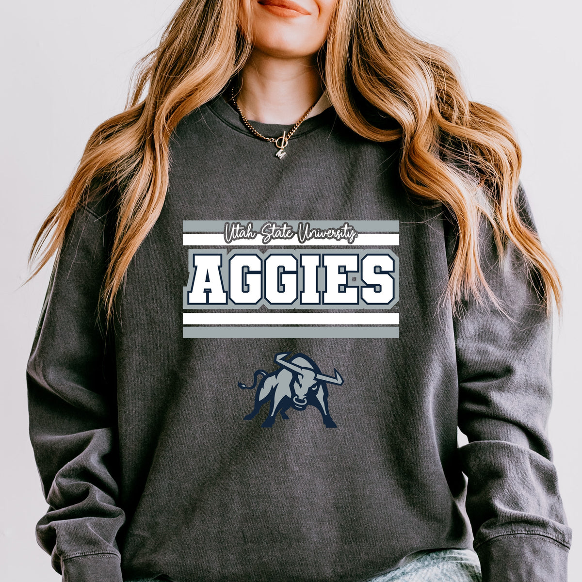 Licensed Big Blue Aggies Bull - Women's Lightweight Garment Dyed Sweatshirt