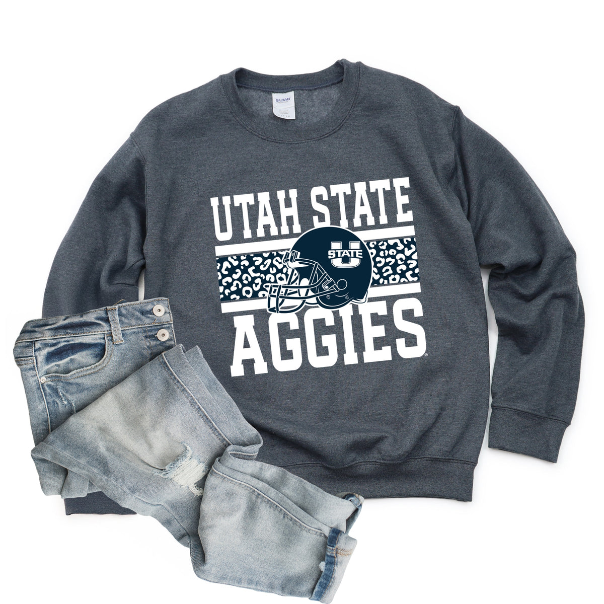 Licensed Utah State Aggies Leopard - Women's Graphic Sweatshirt