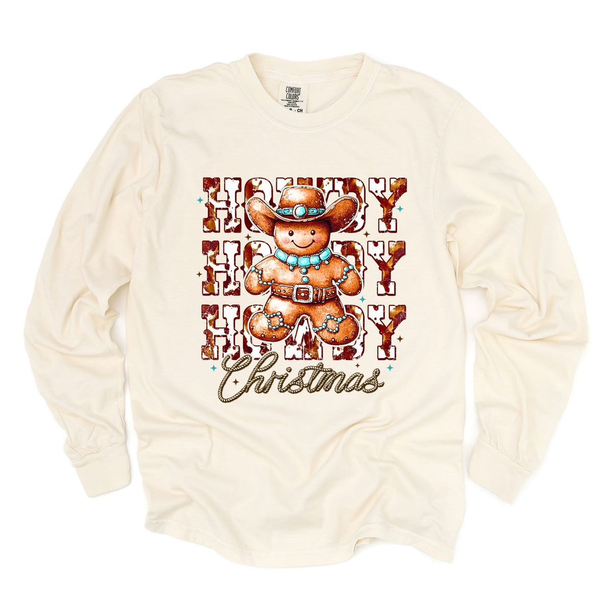 Howdy Gingerbread - Women's Garment Dyed Long Sleeve Graphic T-Shirt