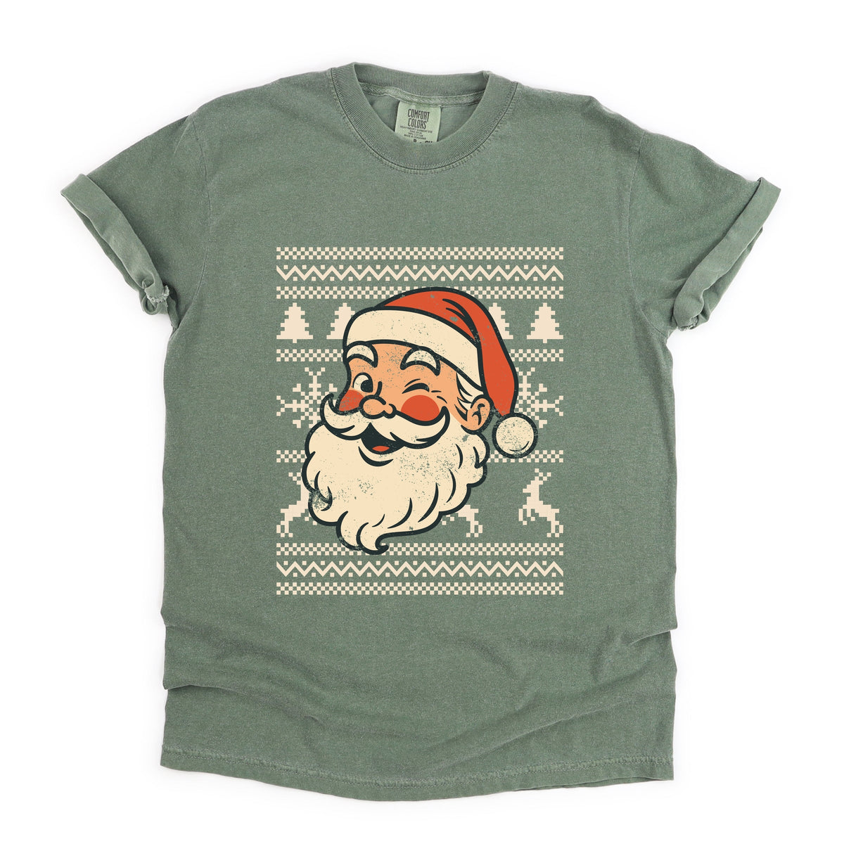 Ugly Sweater Santa Face - Women's Garment Dyed Graphic T-Shirt