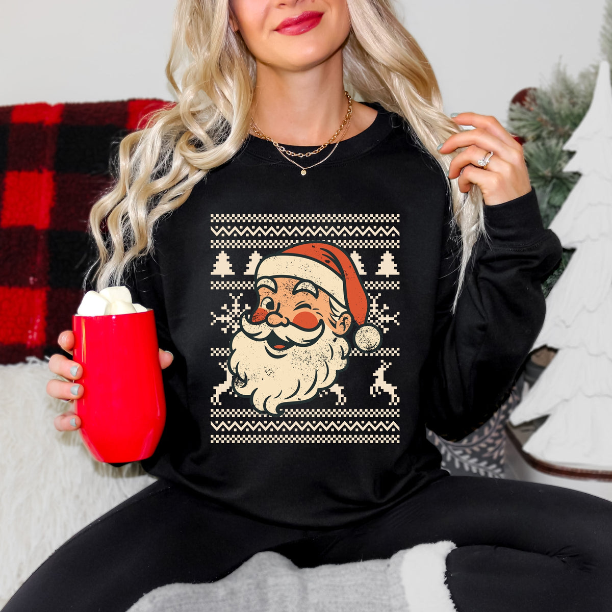 Ugly Sweater Santa Face - Women's Sweatshirt