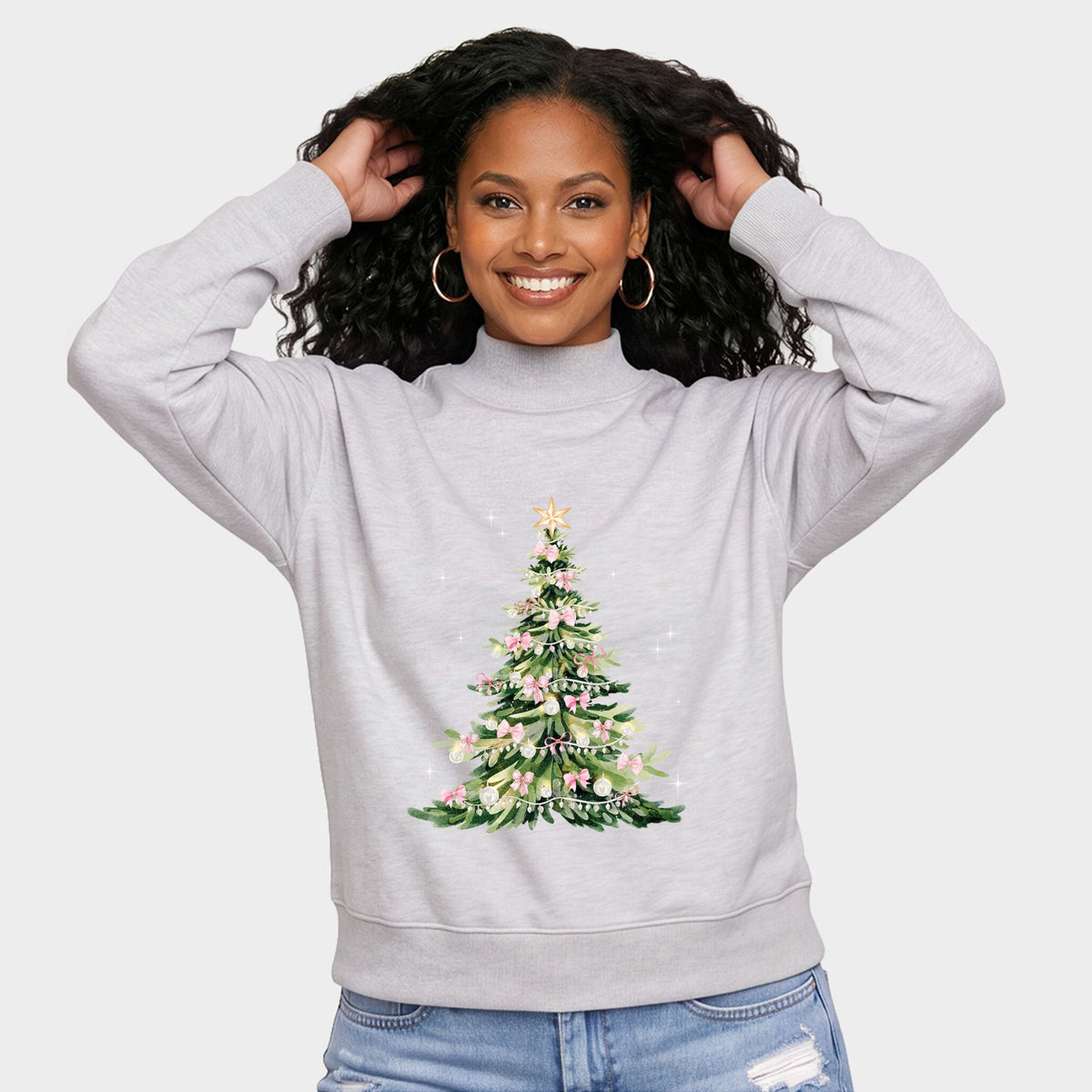 Watercolor Christmas Tree Sparkle - Oversized Mock Sweatshirt
