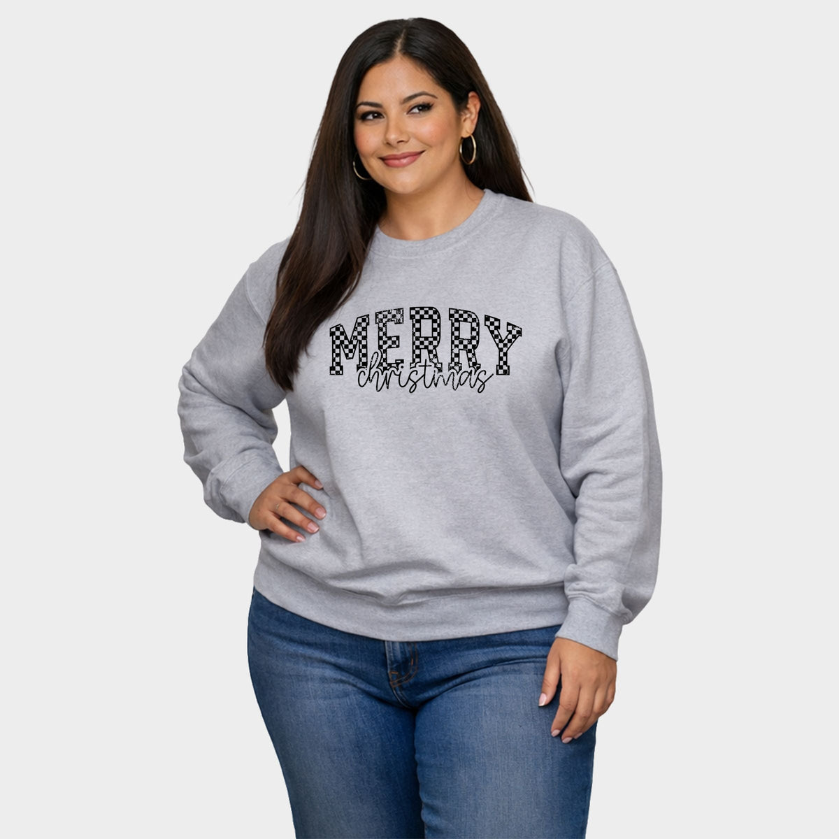 Merry Christmas Varsity Checkered - Women's Plus Sweatshirt